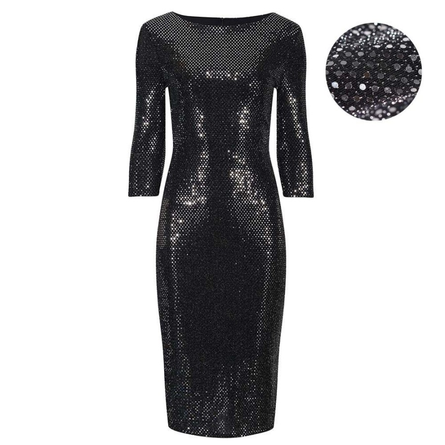 Pretty Kitty Fashion And Silver Sequin 3/4 Sleeve Bodycon Pencil Wiggle Party Dress | Party Dresses