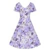 Hearts and Roses Floral Print Short Sleeve Swing Tea Dress | 50S Swing Dresses