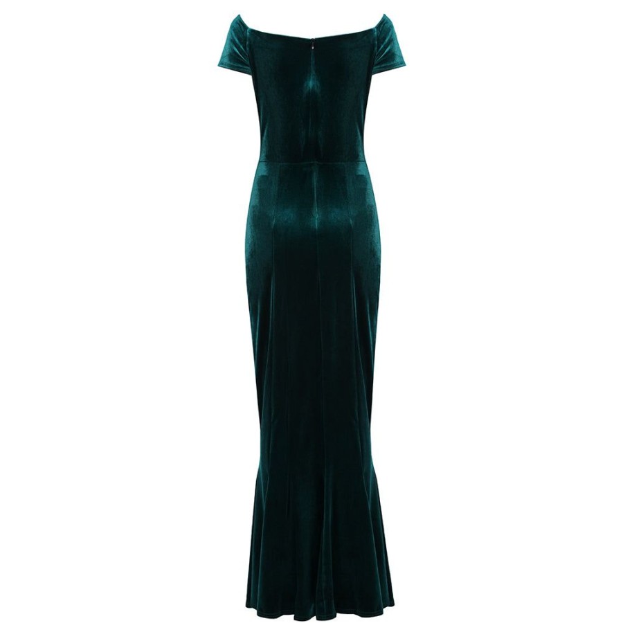 Pretty Kitty Fashion Emerald Cap Sleeve Twist Bust Fishtail Hem Velour Maxi Dress | Party Dresses