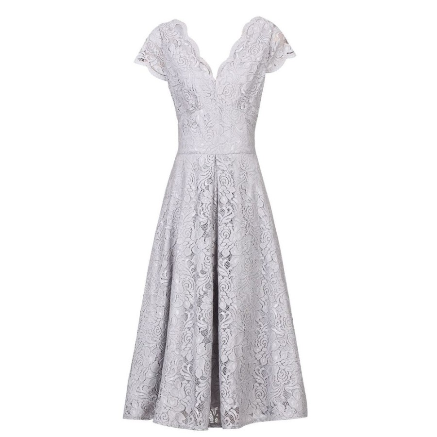 Jolie Moi Jolie Moi Silver Cap Sleeve Scallop Neck Embroidered Lace 50S Swi | Cocktail Dresses