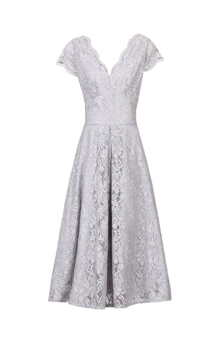 Jolie Moi Jolie Moi Silver Cap Sleeve Scallop Neck Embroidered Lace 50S Swi | Cocktail Dresses