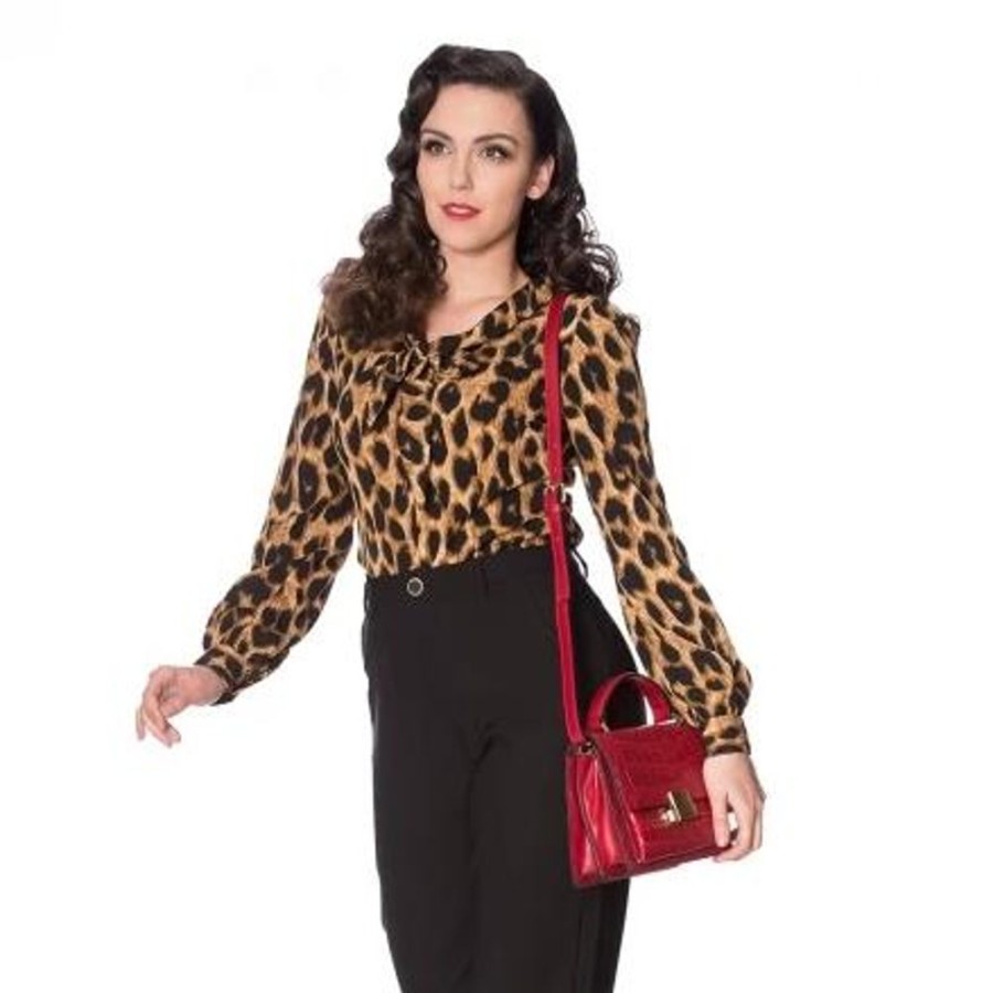 Pretty Kitty Fashion Print Tie Front Long Sleeve Blouse | Tops