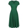 Pretty Kitty Fashion Emerald A Line Vintage Crossover Capped Sleeve Tea Swing Dress | Tea Dresses