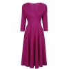 Pretty Kitty Fashion Magenta Crossover Top 3/4 Sleeve A Line 50S Tea Swing Dress | Tea Dresses