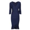 Pretty Kitty Fashion Blue Wrap Effect Cocktail Dress W/ Waterfall Peplum Hem & 3/4 Sle | Pencil Dresses