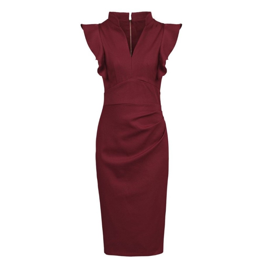 Pretty Kitty Fashion Red Ruffle Shoulder Bodycon Pencil Dress | Pencil Dresses