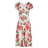 Pretty Kitty Fashion Floral Print Capped Sleeve Wrap Effect Tea Dress | Tea Dresses