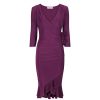 Pretty Kitty Fashion Plum Wrap Effect Cocktail Dress W/ Waterfall Peplum Hem & 3/4 S | Pencil Dresses