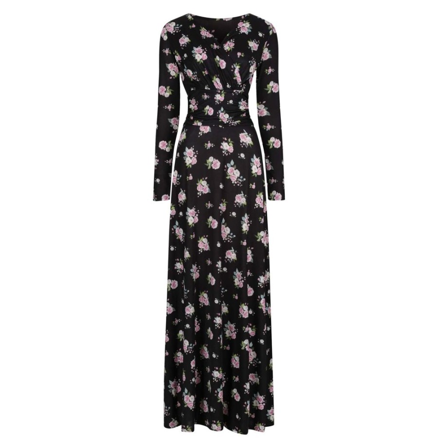 Pretty Kitty Fashion Pink Floral Print Long Sleeve Maxi Dress | Floral Dresses