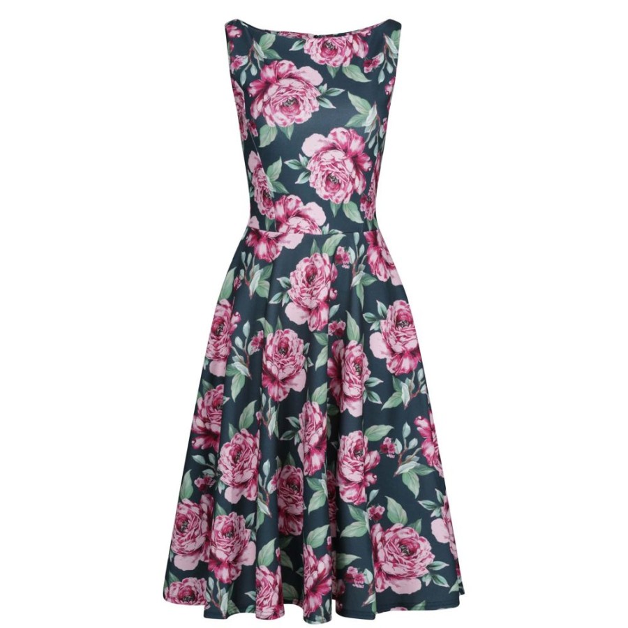 Pretty Kitty Fashion And Pink Floral Audrey Style 1950S Swing Dress | Floral Dresses