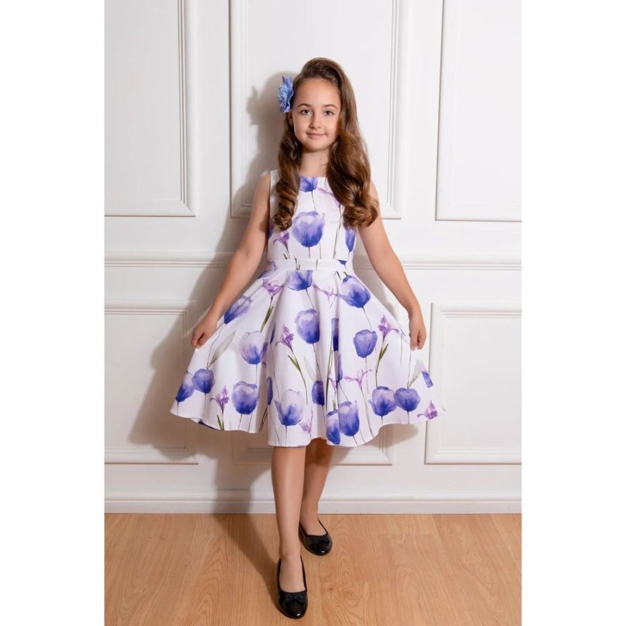 Hearts and Roses Little Kitty Girls' Blue Tulips Swing Dress | Girls