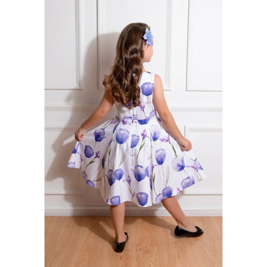 Hearts and Roses Little Kitty Girls' Blue Tulips Swing Dress | Girls