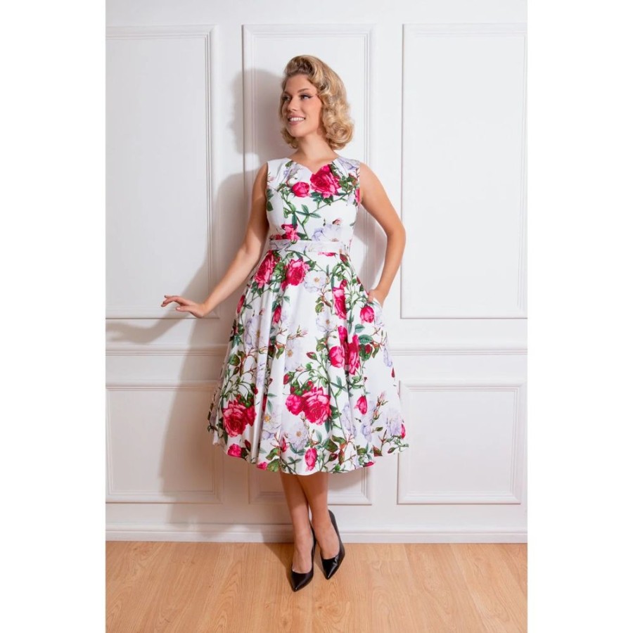 Pretty Kitty Fashion Vibrant Floral Print V Neck Rockabilly 50S Swing Dress | Floral Dresses