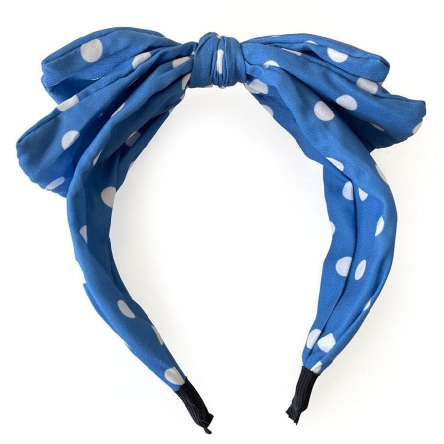 Pretty Kitty Fashion Blue And White Polka Dot Double Bow Headband | Hair & Beauty