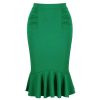 Pretty Kitty Fashion Emerald Peplum Fishtail Stretch Pencil Bodycon Skirt | Skirts