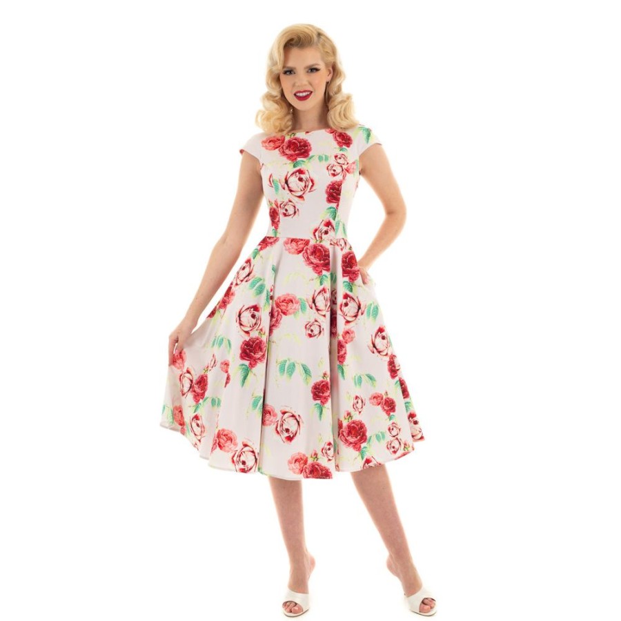 Pretty Kitty Fashion Off White Pink Vintage Floral 50S Summer Swing Dress | Rockabilly Dresses