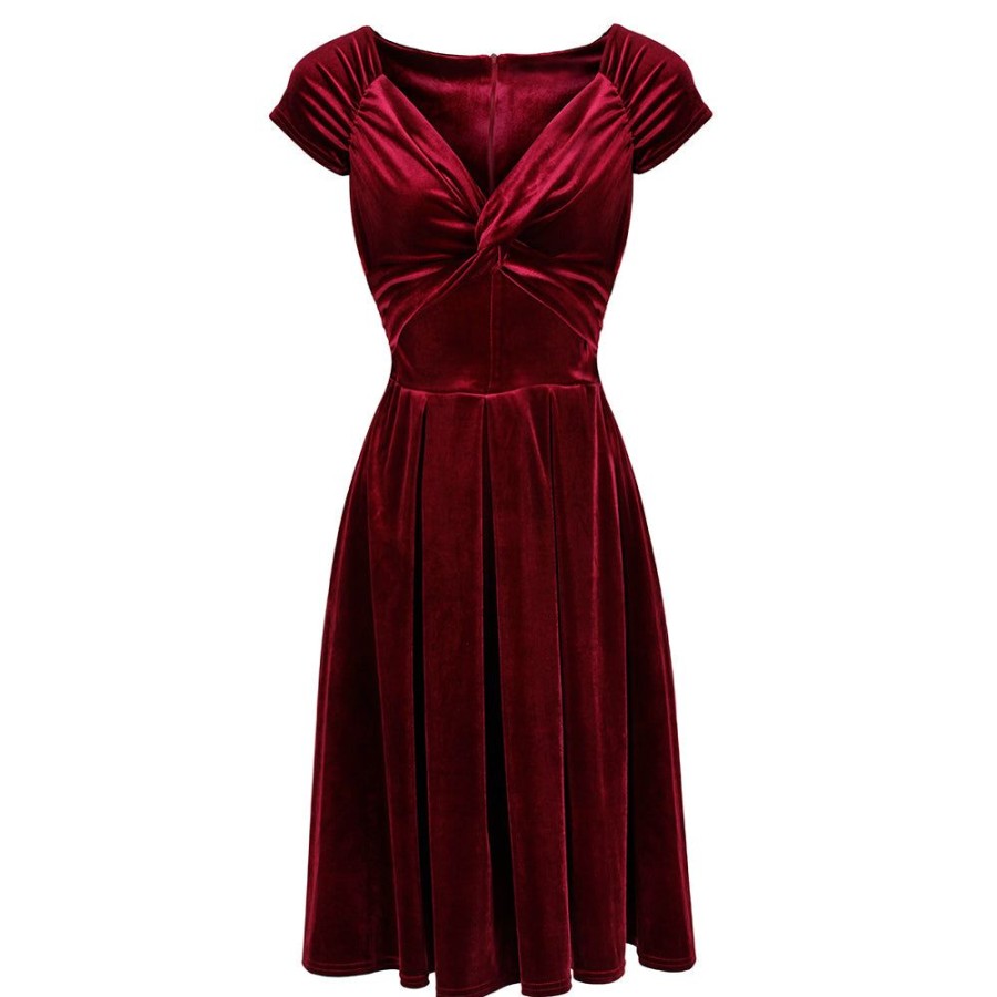 Pretty Kitty Fashion Claret Wine Velour Crossover Midi Dress | Velour Dresses