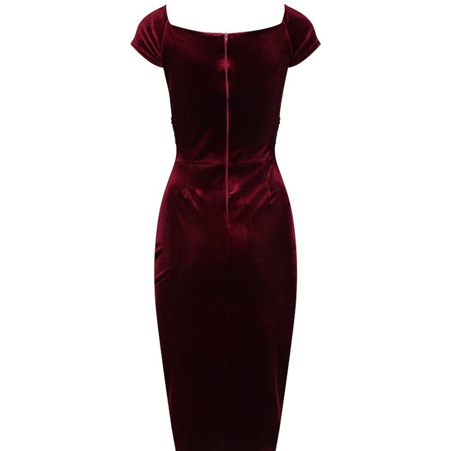 Pretty Kitty Fashion Claret Red Velour Crossover Wiggle Dress | Pencil Dresses