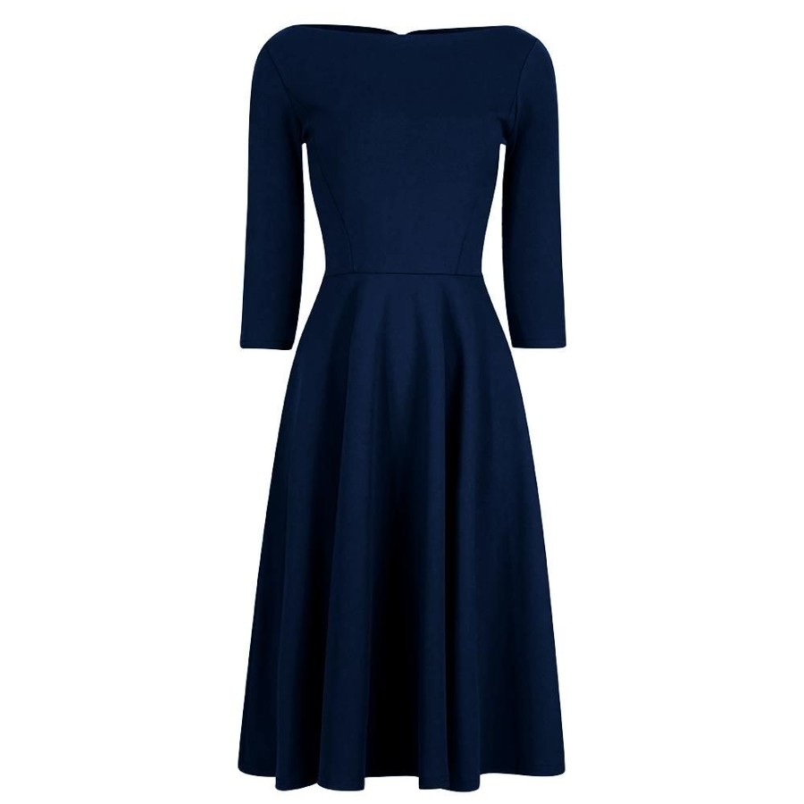 Pretty Kitty Fashion Navy Audrey 1950S Style 3/4 Sleeve Swing Dress | Audrey Dresses