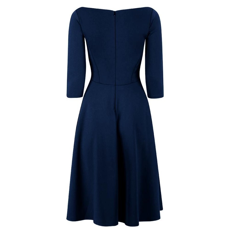 Pretty Kitty Fashion Navy Audrey 1950S Style 3/4 Sleeve Swing Dress | Audrey Dresses