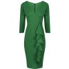 Pretty Kitty Fashion Emerald Waterfall Ruffle Wiggle Pencil Dress With 3/4 Sleeves & | Wiggle Dresses