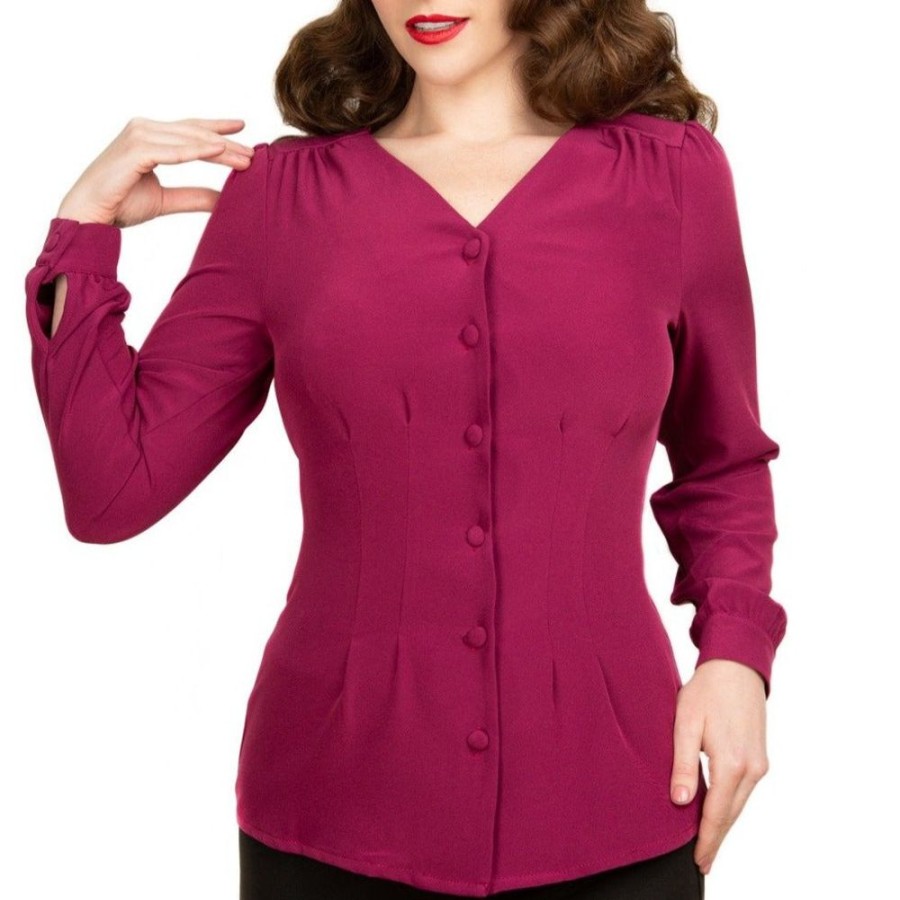 Pretty Kitty Fashion Plum V Neck Long Sleeve Blouse Top | Tops