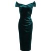 Pretty Kitty Fashion Vintage Velour Cap Sleeve Crossover Top Bardot Wiggle Dress | Velour Dresses