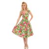 Pretty Kitty Fashion Green And Pink Floral Print 50S Swing Dress | Floral Dresses