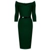 Pretty Kitty Fashion Wide V Neck 3/4 Sleeve Belted Bodycon Pencil Dress | Wiggle Dresses