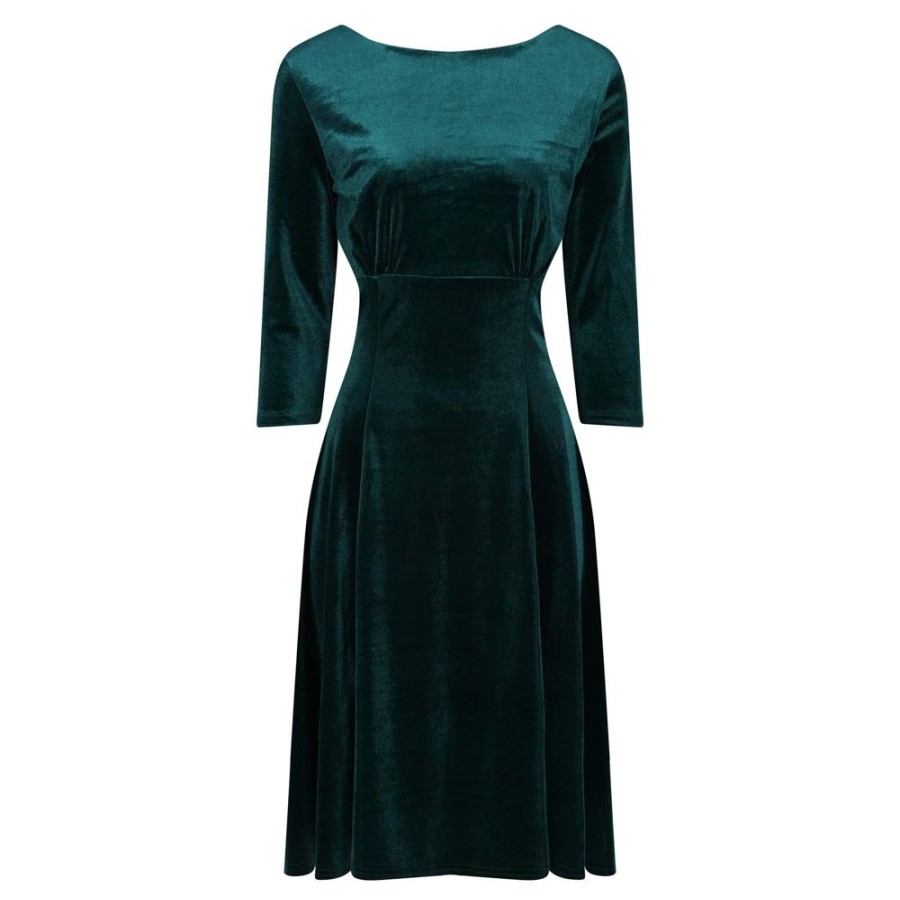 Pretty Kitty Fashion Emerald Velour 3/4 Sleeve Vintage Swing Dress | Party Dresses