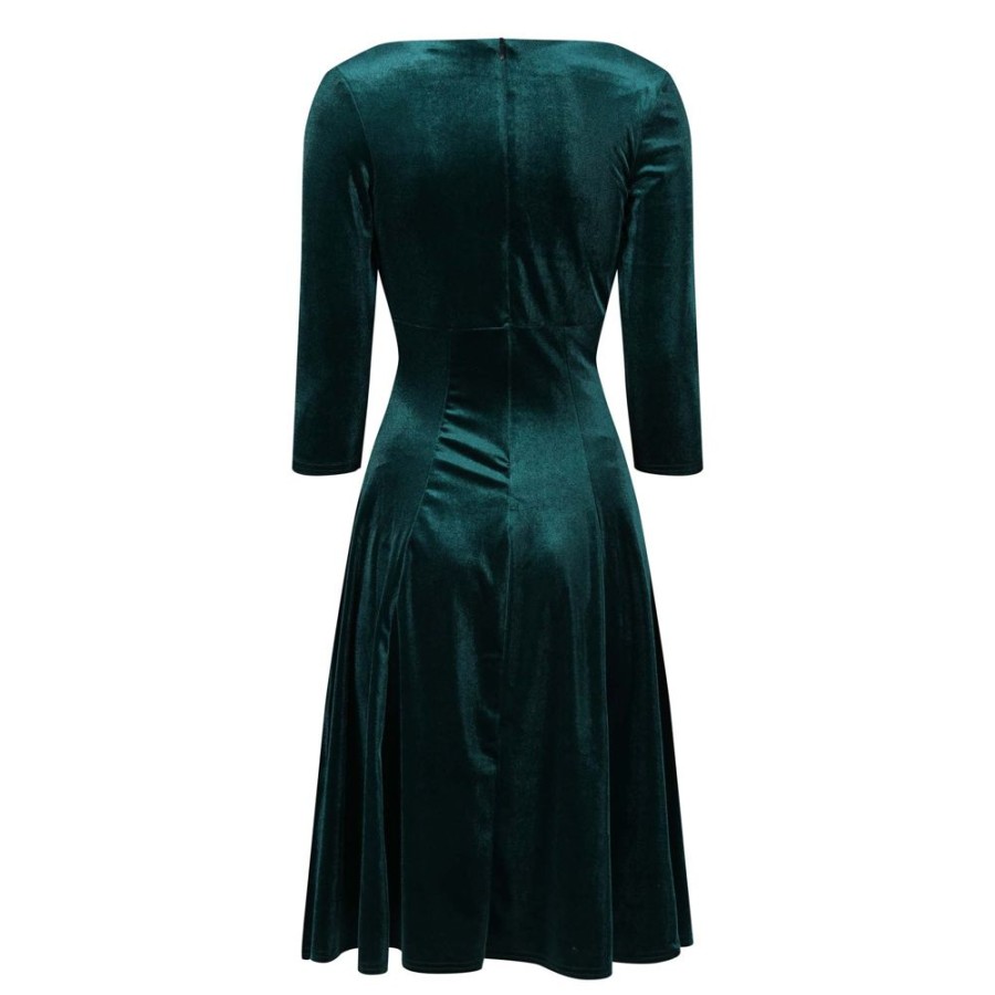 Pretty Kitty Fashion Emerald Velour 3/4 Sleeve Vintage Swing Dress | Party Dresses