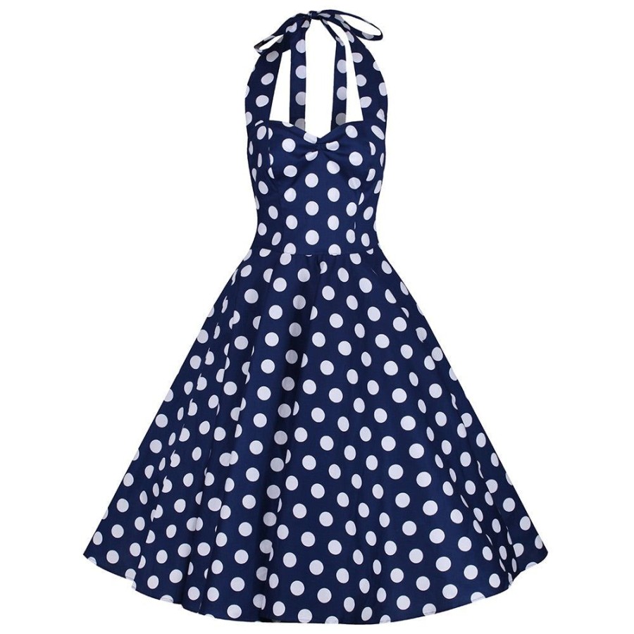 Pretty Kitty Fashion Navy Blue And White Vintage 1950S Polka Dot Swing Dress | Rockabilly Dresses