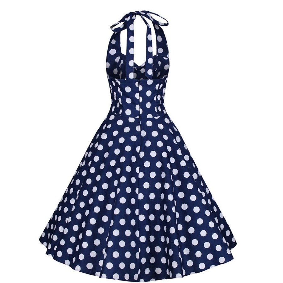 Pretty Kitty Fashion Navy Blue And White Vintage 1950S Polka Dot Swing Dress | Rockabilly Dresses