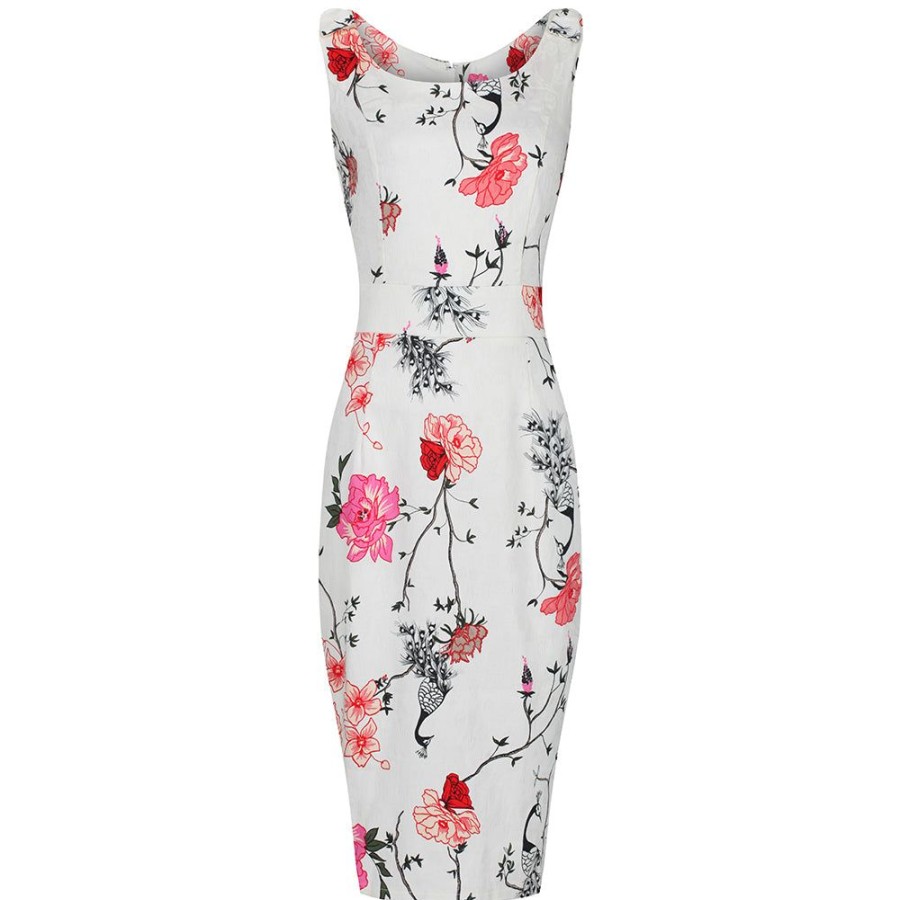 Pretty Kitty Fashion Floral And Bird Print Vintage Style Pencil Dress | Wiggle Dresses