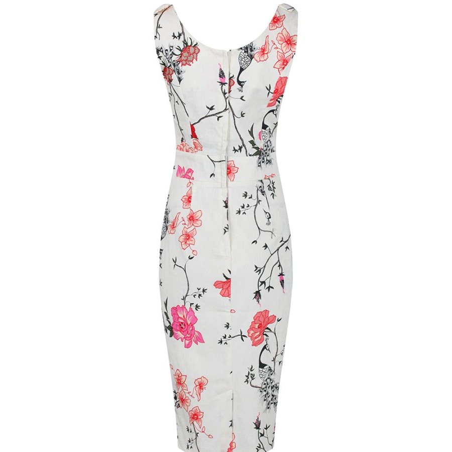 Pretty Kitty Fashion Floral And Bird Print Vintage Style Pencil Dress | Wiggle Dresses