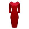 Pretty Kitty Fashion Velour Boatneck 3/4 Sleeve Bodycon Gathe Waist Wiggle Dress | Velour Dresses