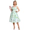 Pretty Kitty Fashion Light Mint Floral Print Sleeveless 50S Summer Swing Dress | 50S Swing Dresses