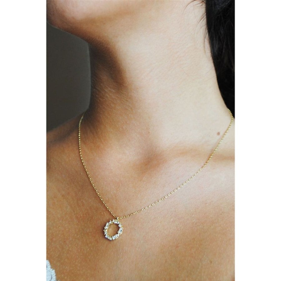 White Leaf Crystal And Gold Coloured Hoop Necklace | Jewellery