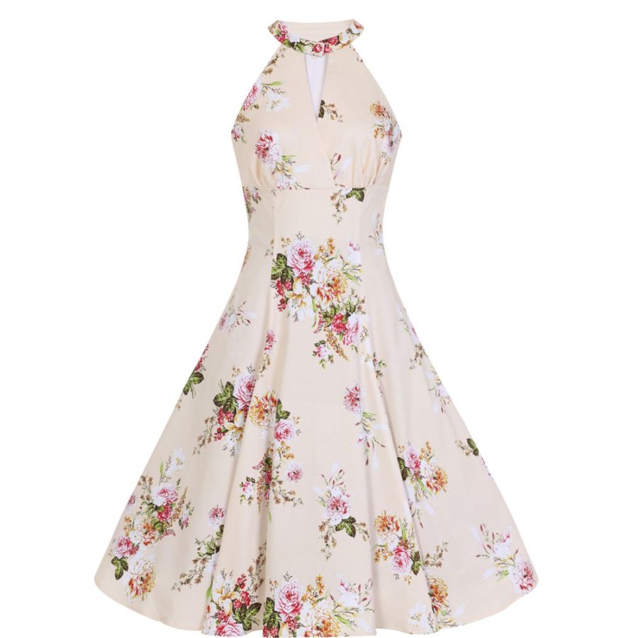 Pretty Kitty Fashion And Floral Print Halter Neck 50S Swing Dress | 50S Swing Dresses