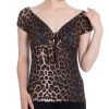 Pretty Kitty Fashion Print Bardot Tie Front Top | Tops