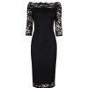 Pretty Kitty Fashion Lace 3/4 Sleeve Vintage Bardot Bodycon Wiggle Dress | Pencil Dresses