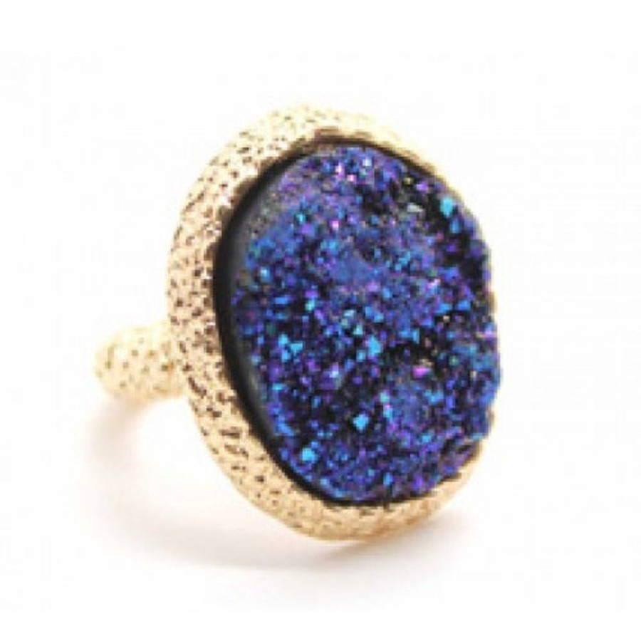 Isles And Stars Gold And Blue Druzy Stretch Ring | Jewellery