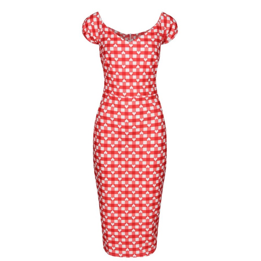 Pretty Kitty Fashion And White Gingham Heart Print Bodycon Pencil Dress | Party Dresses