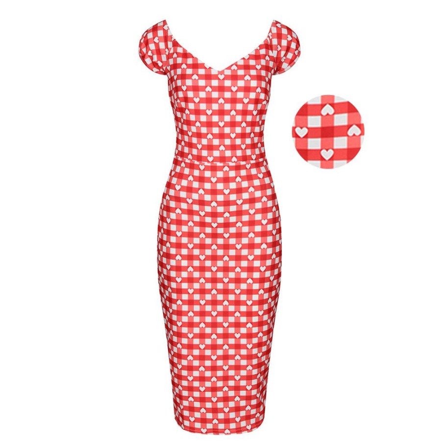 Pretty Kitty Fashion And White Gingham Heart Print Bodycon Pencil Dress | Party Dresses