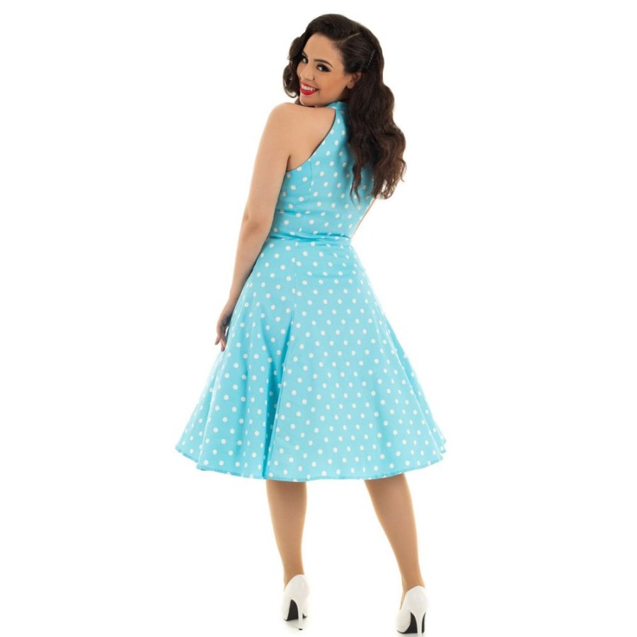 Pretty Kitty Fashion And White Polka Dot Halter Neck 50S Swing Dress | Polka Dot Dresses