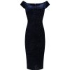 Pretty Kitty Fashion Navy Vintage Animal Print Velvet Capped Sleeve Wiggle Dress | Pencil Dresses