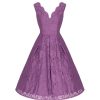 Jolie Moi Jolie Moi Dark Mauve Embroidered Lace Sleeveless V Neck 50S Swi | Party Dresses