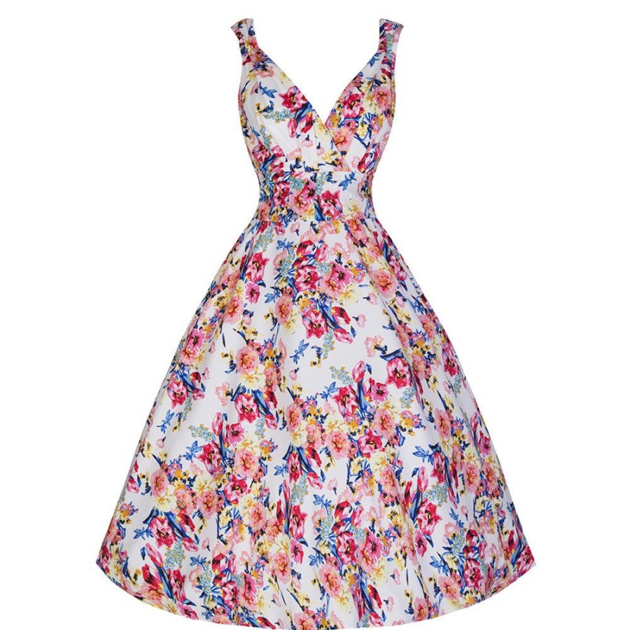 Pretty Kitty Fashion White Floral 50S Swing Dress | 50S Swing Dresses