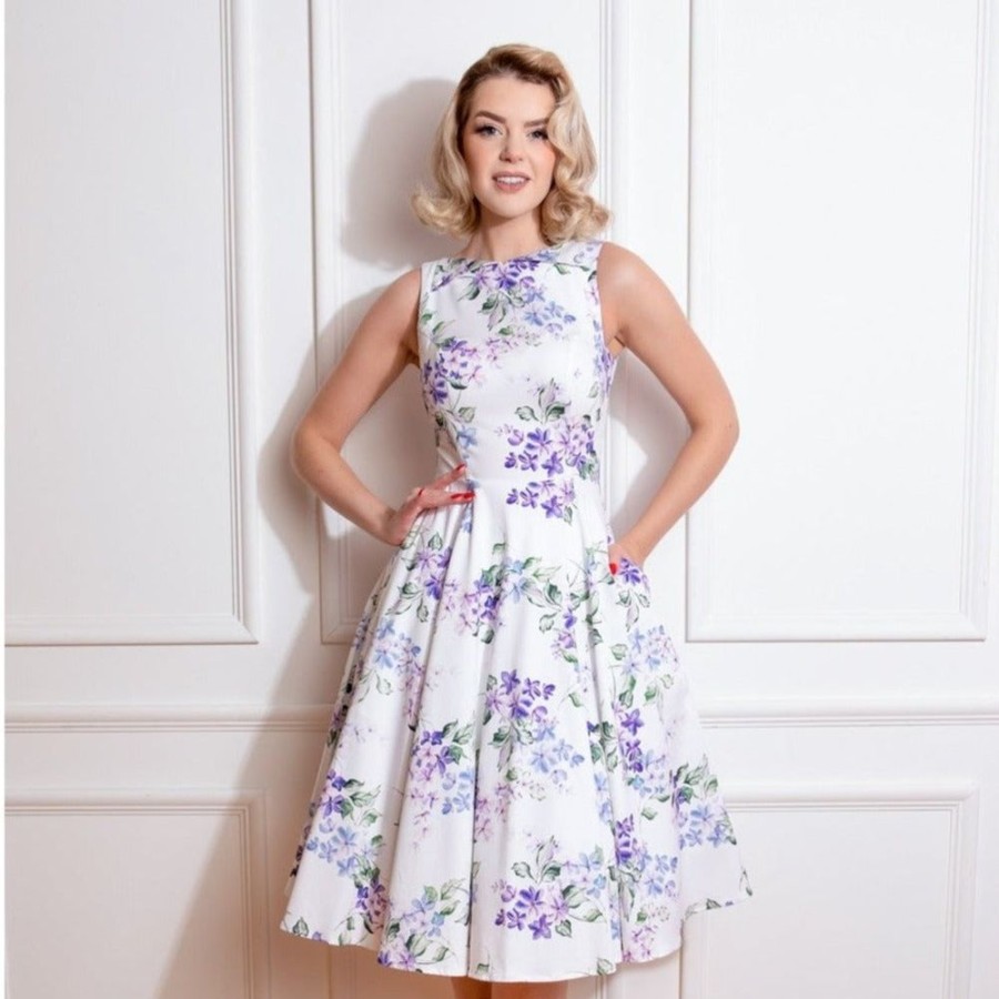 Pretty Kitty Fashion Purple Floral Print Audrey Rockabilly 50S Swing Dress | Audrey Dresses