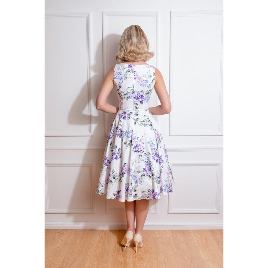 Pretty Kitty Fashion Purple Floral Print Audrey Rockabilly 50S Swing Dress | Audrey Dresses